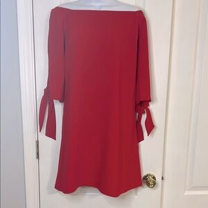 Sugarlips Red Off-Shoulder Bell Sleeve Sheath Dress